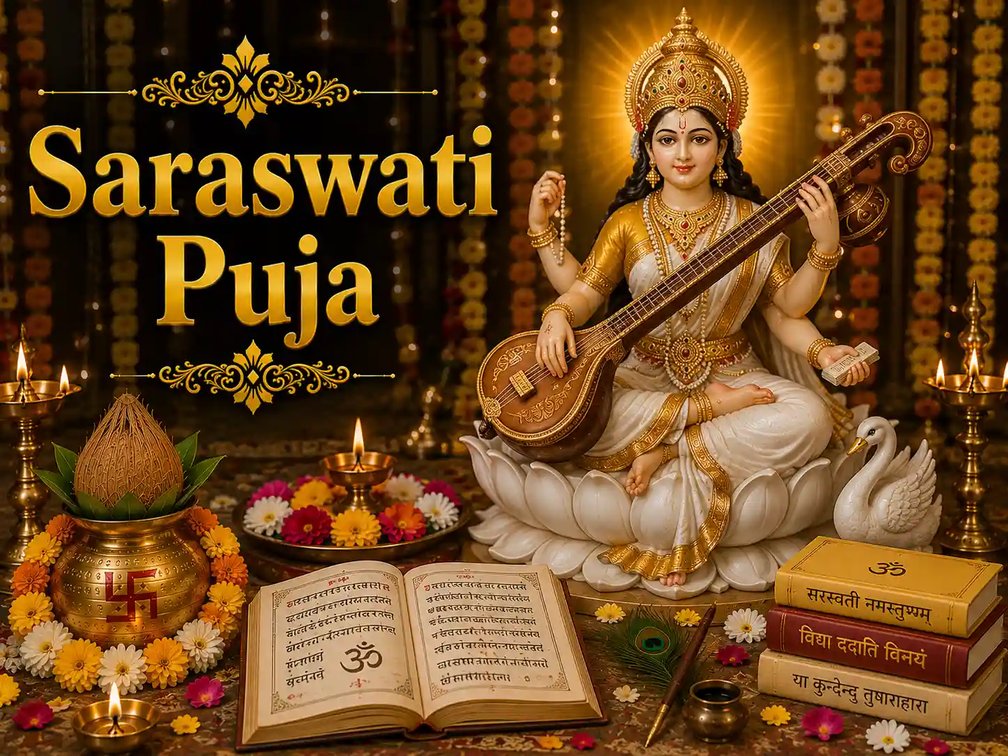 Saraswati Puja — worship of Goddess Saraswati for wisdom and knowledge